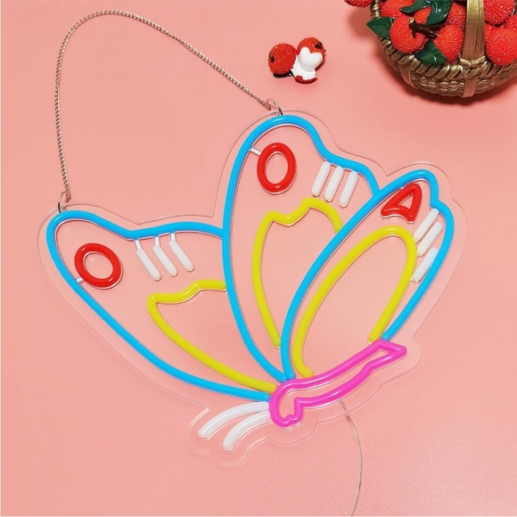 Neon Butterfly Blue Pink Kid/Teen Glowing LED Party Light Wall Room Cute Decor - Picture 4 of 5